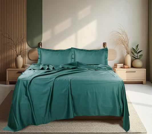 Classic Solid Cotton Bed Sheet - 300 TC with two Pillow covers