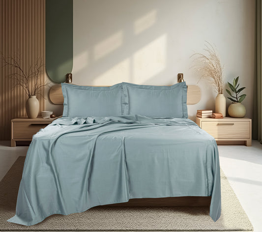 Classic Solid Cotton Bed Sheet - 300 TC with two Pillow covers