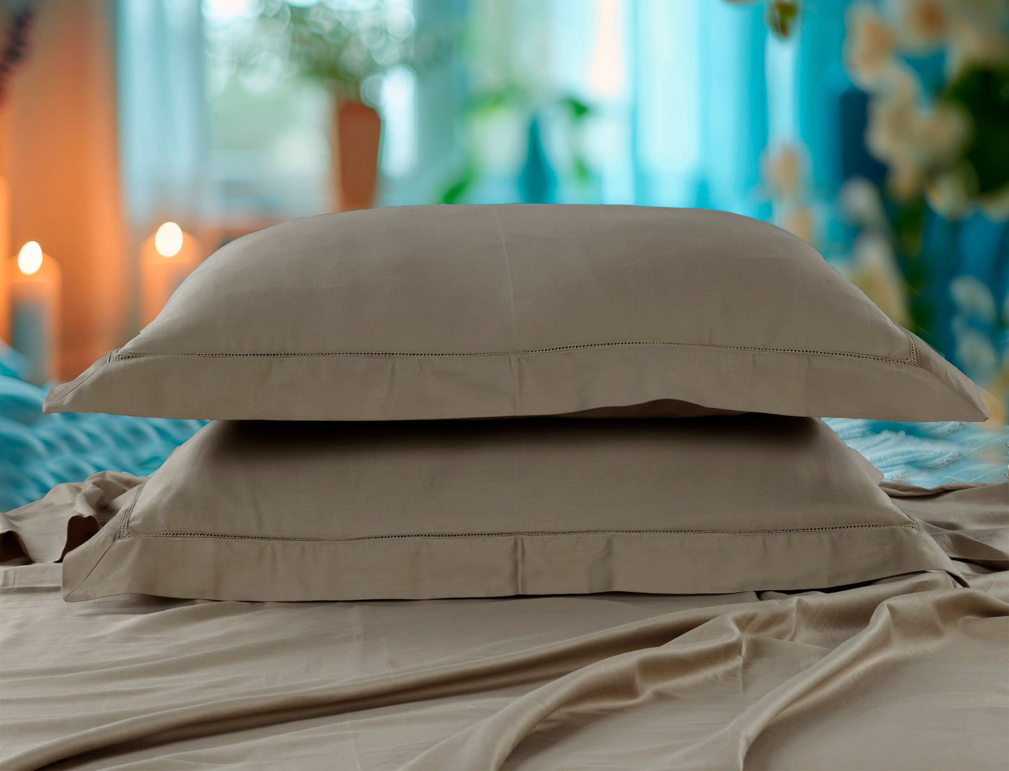 Classic Solid Cotton Bed Sheet - 300 TC with two Pillow covers
