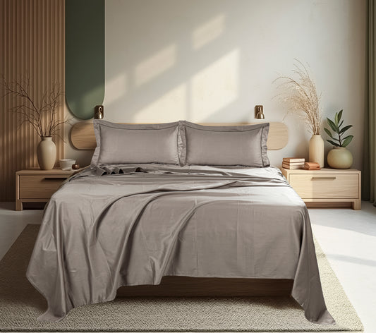 Classic Solid Cotton Bed Sheet - 300 TC with two Pillow covers