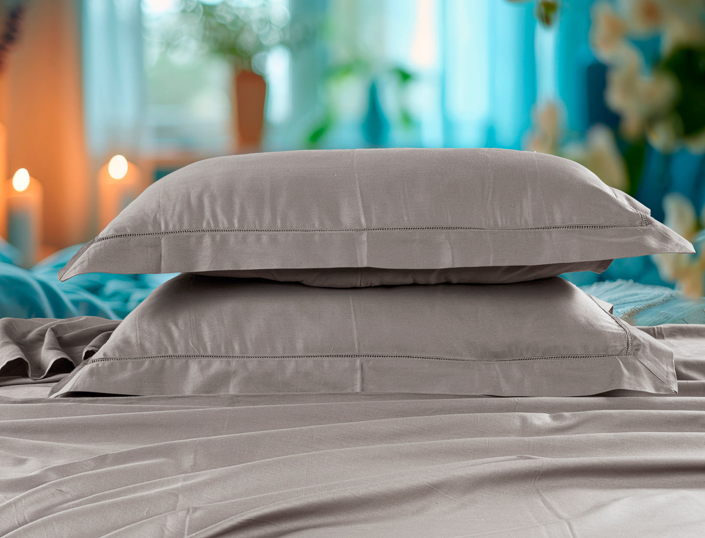 Classic Solid Cotton Bed Sheet - 300 TC with two Pillow covers