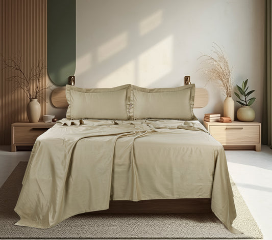 Classic Solid Cotton Bed Sheet - 300 TC with two Pillow covers
