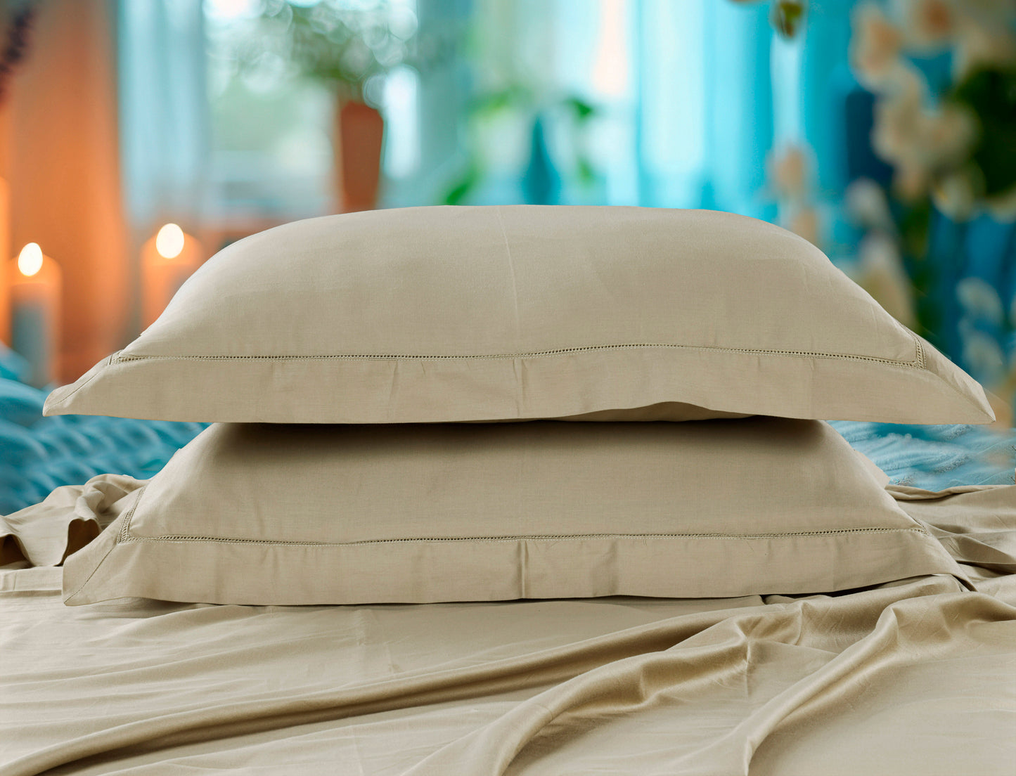 Classic Solid Cotton Bed Sheet - 300 TC with two Pillow covers