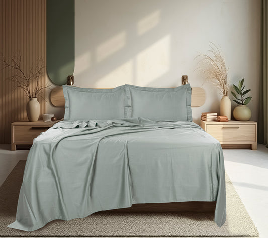 Classic Solid Cotton Bed Sheet - 300 TC with two Pillow covers