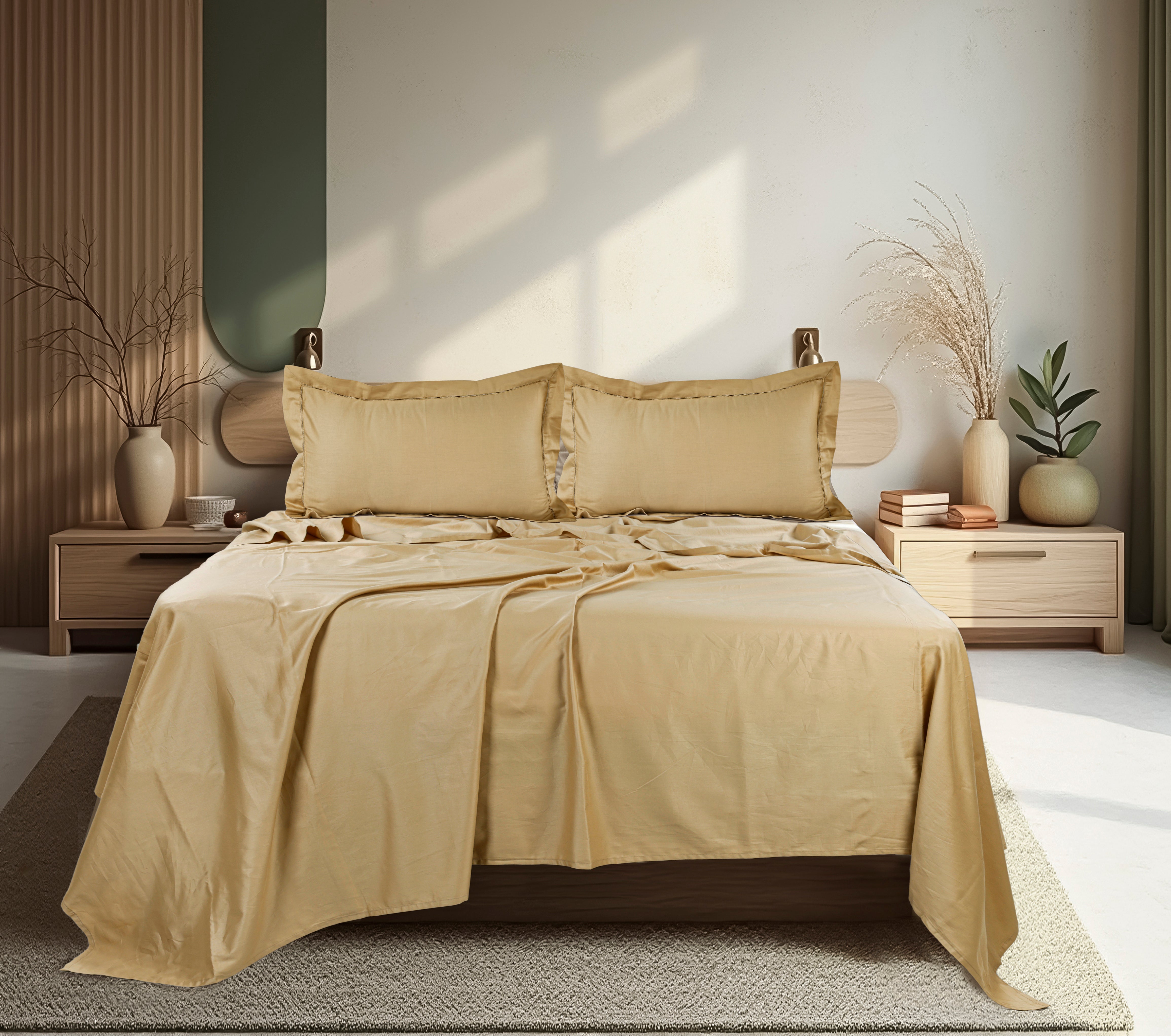 100% Cotton Sheet 800-TC Brown King-Sheets Set, 4-Pc