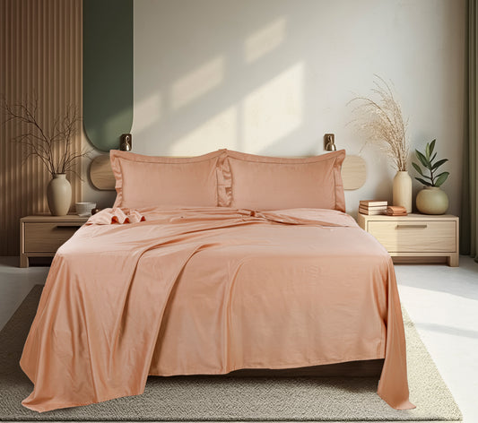 Classic Solid Cotton Bed Sheet - 300 TC with two Pillow covers