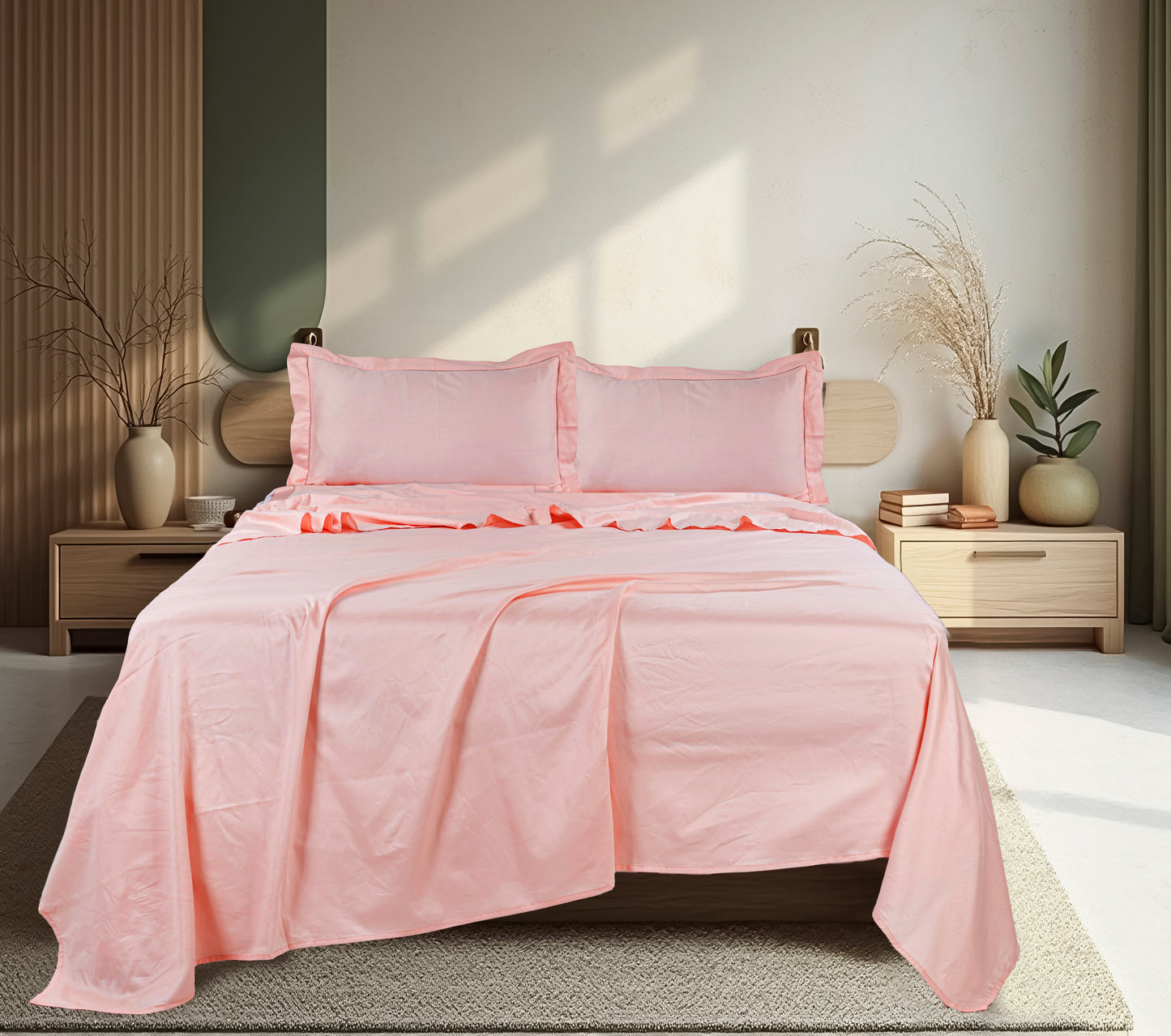 Classic Solid Cotton Bed Sheet - 300 TC with two Pillow covers