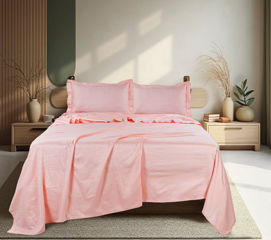 Classic Solid Cotton Bed Sheet - 300 TC with two Pillow covers