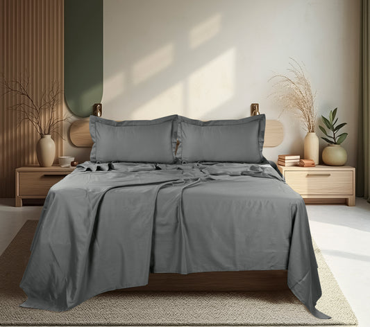 Classic Solid Cotton Bed Sheet - 300 TC with two Pillow covers