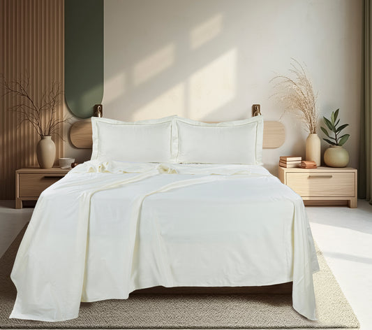 Classic Solid Cotton Bed Sheet - 300 TC with two Pillow covers