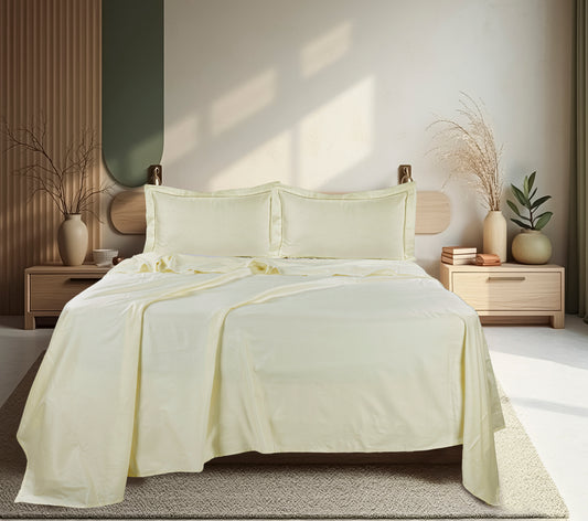 Classic Solid Cotton Bed Sheet - 300 TC with two Pillow covers