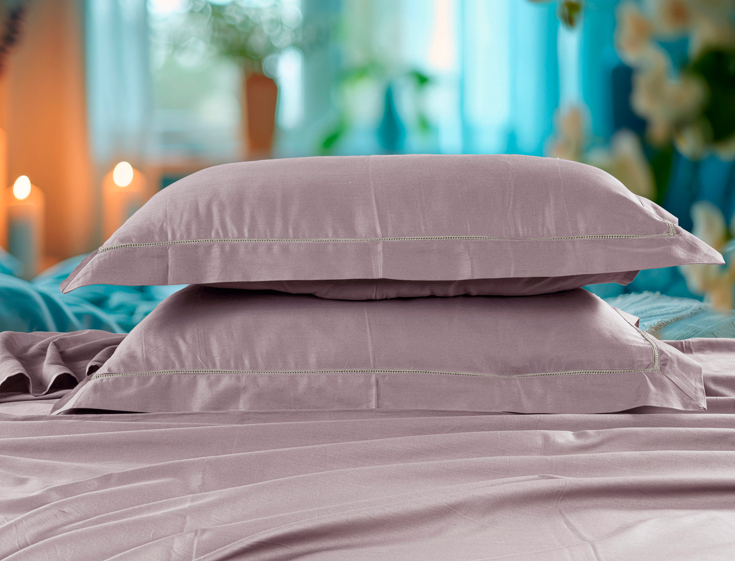 Classic Solid Cotton Bed Sheet - 300 TC with two Pillow covers